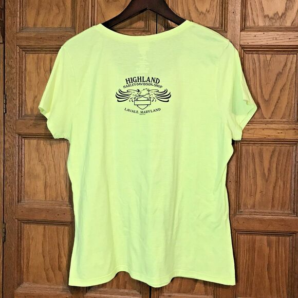 Harley-Davidson T-Shirt Neon Yellow Adult XL Tee Front & Back Graphics Hanes Top - Picture 7 of 10